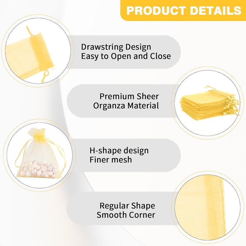 BOEIAC Gold Organza Bags - 50 Pcs, Sheer 4 x 6 Inch Jewelry & Party Favor Bags with Drawstring, Mesh Gift Pouches for Wedding, Valentine's Day Party - Image 4